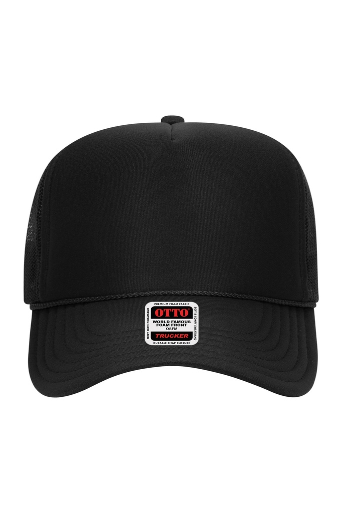 [401142000400100] OTTO 5 Panel High Crown Mesh Back Trucker Hat - 39-165 (Black)