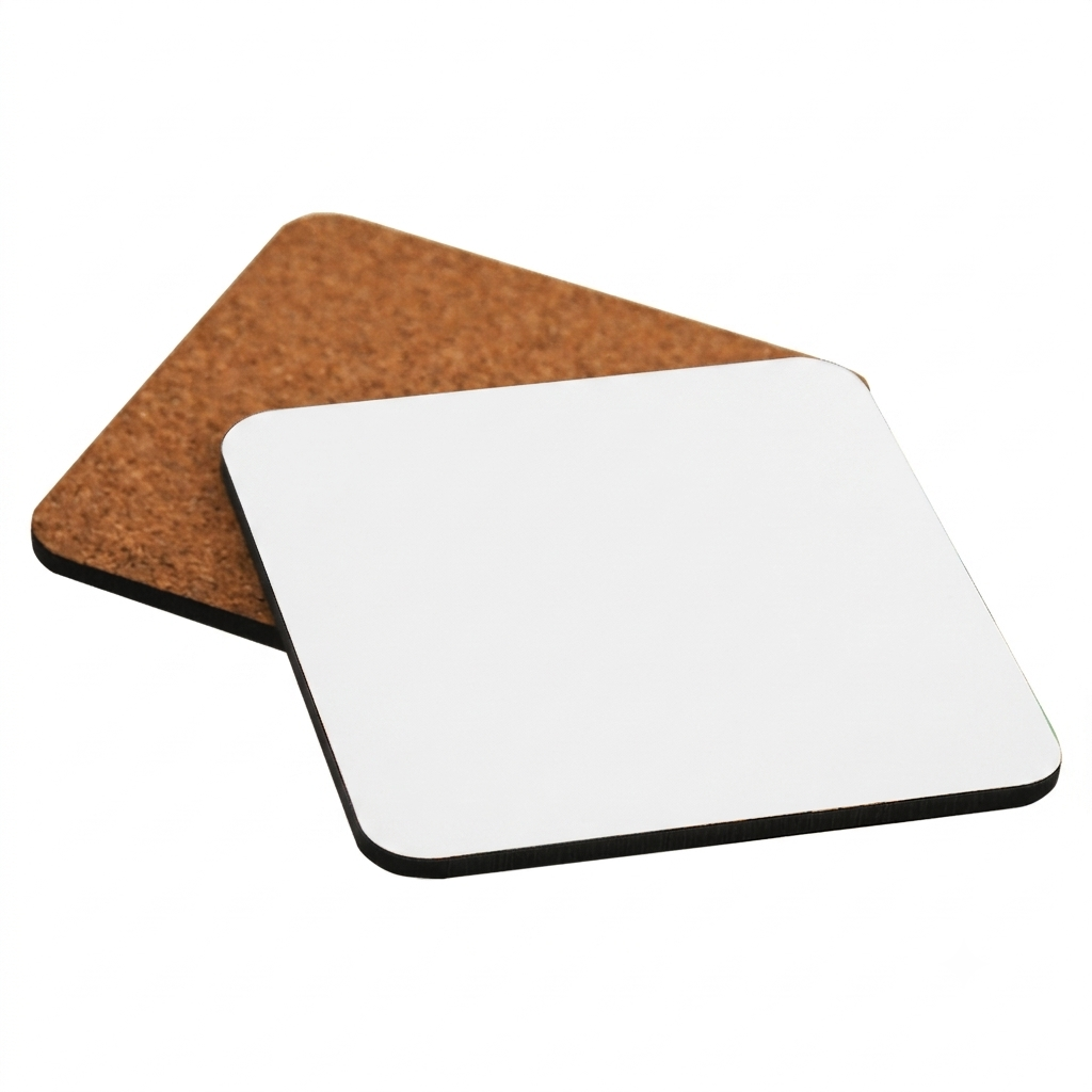 [305001012700000] Lumina 3.75" x 3.75" Gloss White MDF Square Coaster with Cork Back - SUB-COA